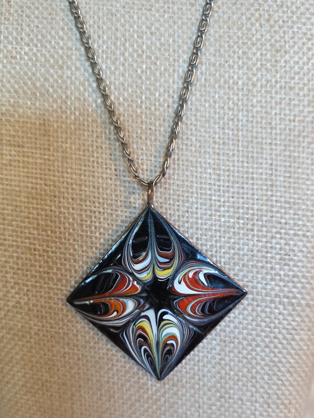 Rare Vintage Fordite / Detroit Agate Diamond Pendant Necklace